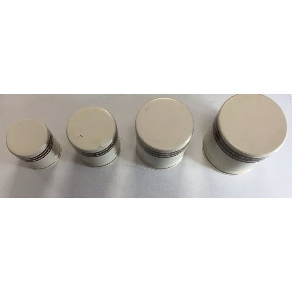 Vintage/Retro Set 4 Kromex Tan Brown Stripes Nesting Aluminum Canisters W/ LIDS